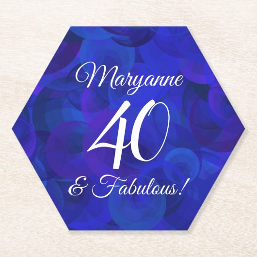 Elegant Royal Blue 40 en Fabulous Birthday Party Kartonnen Onderzetters (Voorkant)