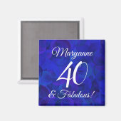Elegant Royal Blue 40 en Fabulous Birthday Party Magneet (Voorkant / Achterkant)