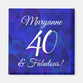 Elegant Royal Blue 40 en Fabulous Birthday Party Magneet (Voorkant)