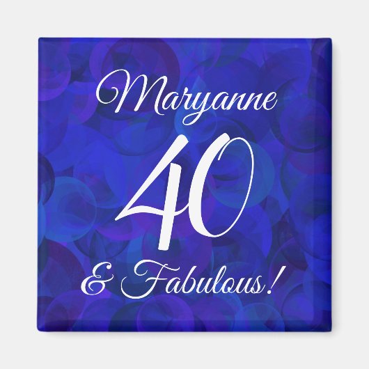 Elegant Royal Blue 40 en Fabulous Birthday Party Magneet (Voorkant)