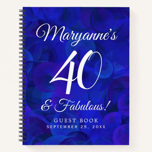 Elegant Royal Blue 40 en Fabulous Birthday Party Notitieboek (Voorkant)