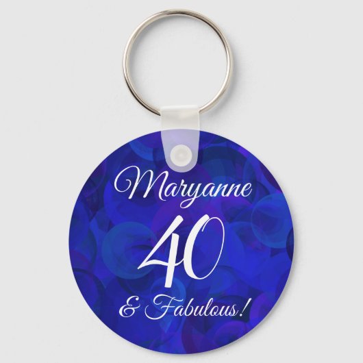 Elegant Royal Blue 40 en Fabulous Birthday Party Sleutelhanger (Voorkant)
