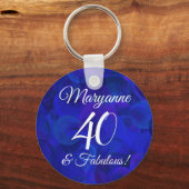 Elegant Royal Blue 40 en Fabulous Birthday Party Sleutelhanger (Voorkant)
