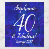 Elegant Royal Blue 40 en Fabulous Birthday Wijn Etiket (Enkel label)