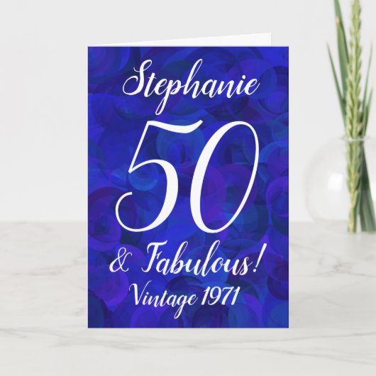 Elegant Royal Blue 50 en Fabulous Birthday Kaart (Voorkant)