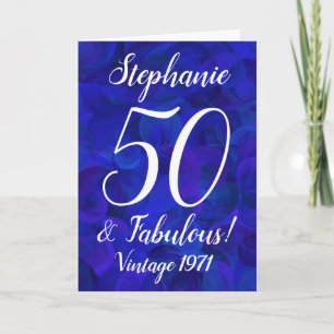Elegant Royal Blue 50 en Fabulous Birthday Kaart