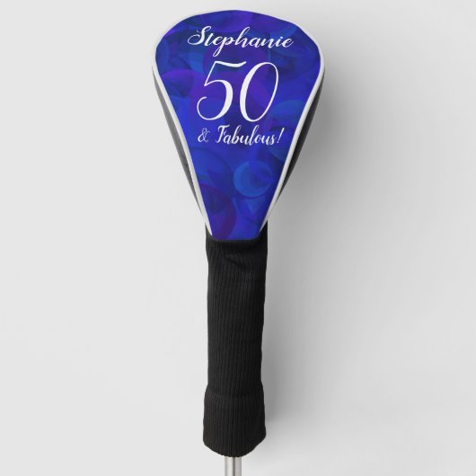 Elegant Royal Blue 50 en Fabulous Birthday Party Golfheadcover (Voorkant)