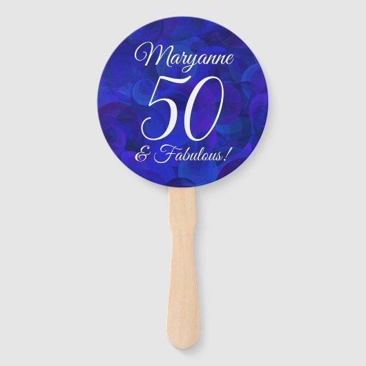 Elegant Royal Blue 50 en Fabulous Birthday Party Handwaaier (Achterkant)