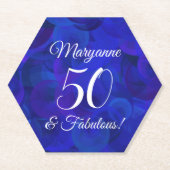 Elegant Royal Blue 50 en Fabulous Birthday Party Kartonnen Onderzetters (Voorkant)