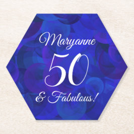 Elegant Royal Blue 50 en Fabulous Birthday Party Kartonnen Onderzetters