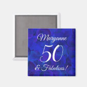 Elegant Royal Blue 50 en Fabulous Birthday Party Magneet (Voorkant / Achterkant)