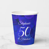 Elegant Royal Blue 50 en Fabulous Birthday Party Papieren Bekers (Achterkant)
