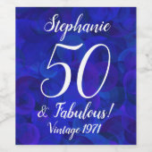 Elegant Royal Blue 50 en Fabulous Birthday Wijn Etiket (Enkel label)