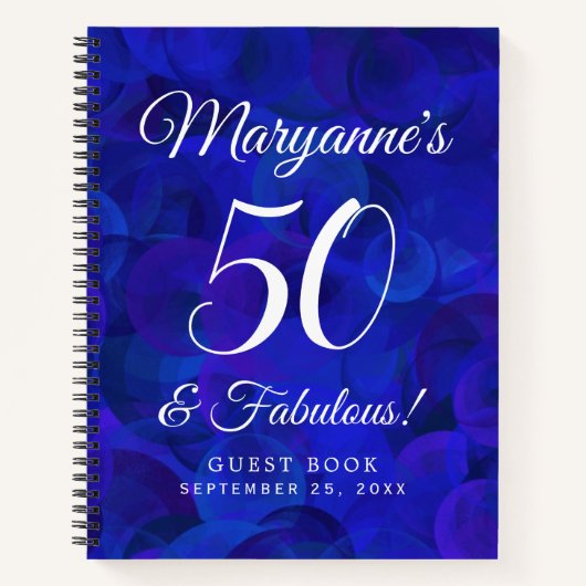 Elegant Royal Blue 50 & Fabulous Birthday Party Notitieboek (Voorkant)