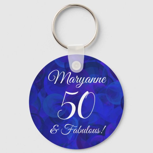 Elegant Royal Blue 50 & Fabulous Birthday Party Sleutelhanger (Voorkant)