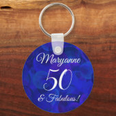 Elegant Royal Blue 50 & Fabulous Birthday Party Sleutelhanger (Voorkant)