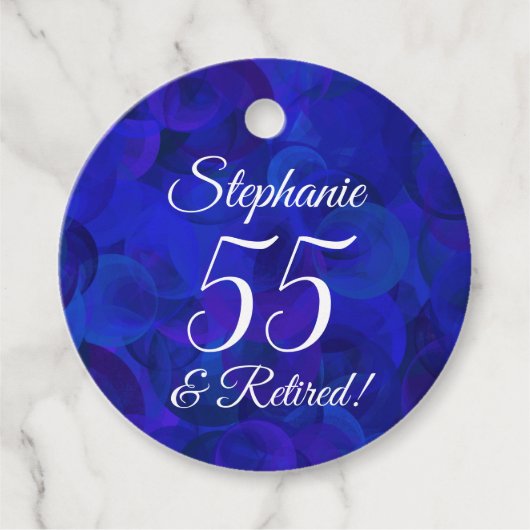 Elegant Royal Blue 55 en gepensioneerd Bedankjes Labels (Voorkant)
