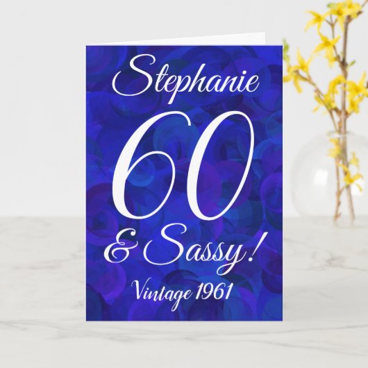 Elegant Royal Blue 60 en Sassy Birthday Kaart (Gele Bloem)