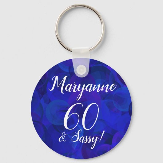 Elegant Royal Blue 60 en Sassy Birthday Name Sleutelhanger (Voorkant)