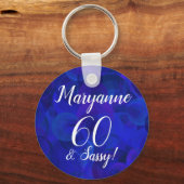 Elegant Royal Blue 60 en Sassy Birthday Name Sleutelhanger (Voorkant)