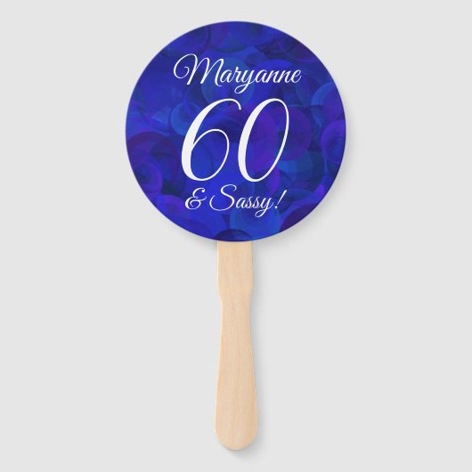 Elegant Royal Blue 60 en Sassy Birthday Party Handwaaier (Achterkant)
