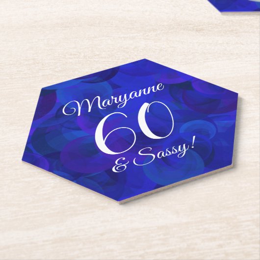 Elegant Royal Blue 60 en Sassy Birthday Party Kartonnen Onderzetters (Schuin)