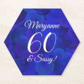 Elegant Royal Blue 60 en Sassy Birthday Party Kartonnen Onderzetters (Voorkant)