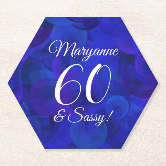 Elegant Royal Blue 60 en Sassy Birthday Party Kartonnen Onderzetters (Voorkant)