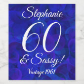 Elegant Royal Blue 60 en Sassy Birthday Wijn Etiket (Enkel label)