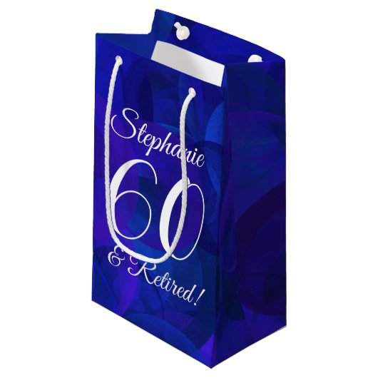 Elegant Royal Blue 60 & Retirement Party Klein Cadeauzakje (Voorkant Gekanteld)