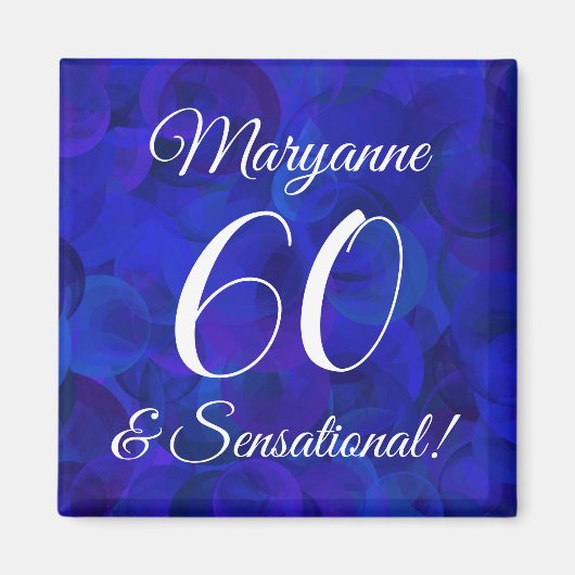 Elegant Royal Blue 60 & Sensational Birthday Party Magneet (Voorkant)