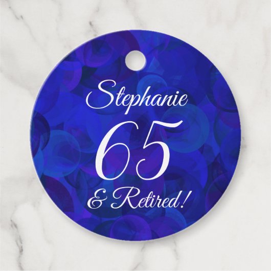 Elegant Royal Blue 65 en Pensioen Bedankjes Labels (Voorkant)