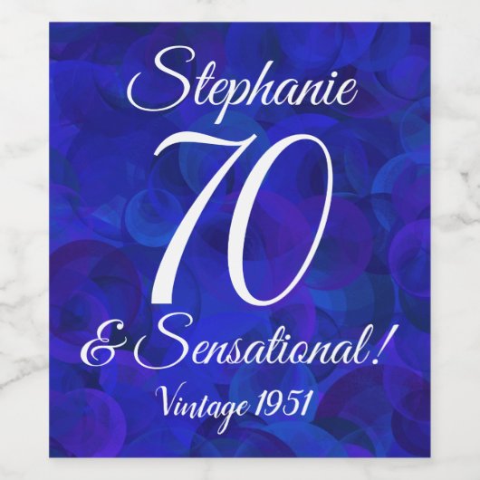 Elegant Royal Blue 70 en Sensational Birthday Wijn Etiket (Enkel label)