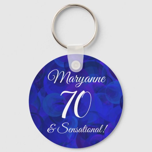 Elegant Royal Blue 70 & Sensational Birthday Party Sleutelhanger (Voorkant)