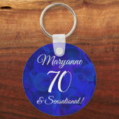 Elegant Royal Blue 70 & Sensational Birthday Party Sleutelhanger (Voorkant)