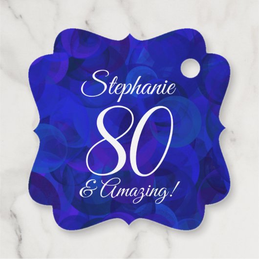 Elegant Royal Blue 80 en Amazing Birthday Party Bedankjes Labels (Achterkant)
