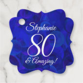 Elegant Royal Blue 80 en Amazing Birthday Party Bedankjes Labels (Voorkant)