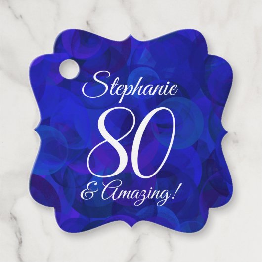 Elegant Royal Blue 80 en Amazing Birthday Party Bedankjes Labels (Voorkant)