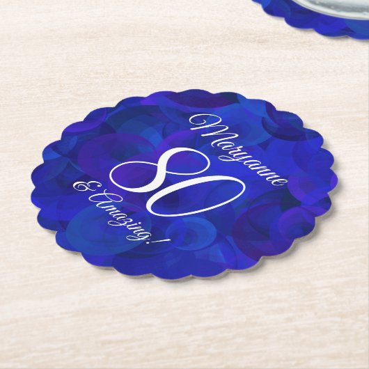 Elegant Royal Blue 80 en Amazing Birthday Party Kartonnen Onderzetters (Gekanteld)