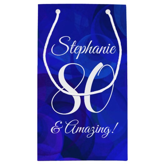 Elegant Royal Blue 80 en Amazing Birthday Party Klein Cadeauzakje (Achterkant)