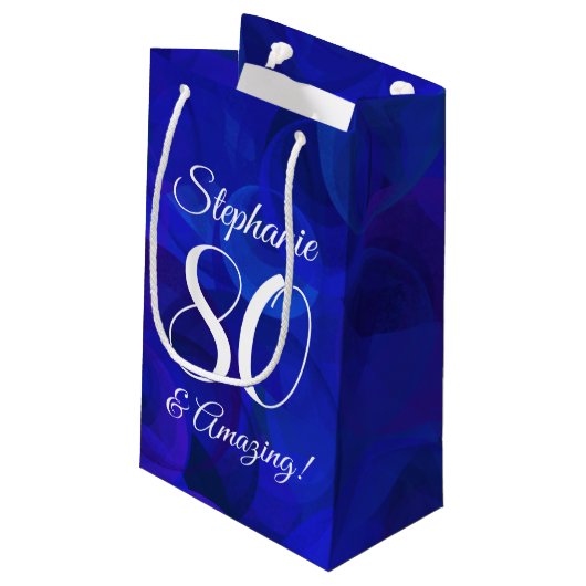Elegant Royal Blue 80 en Amazing Birthday Party Klein Cadeauzakje (Achterkant Gekanteld)