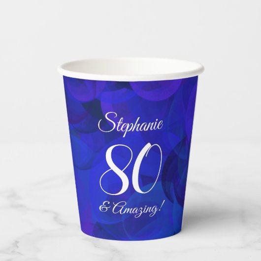 Elegant Royal Blue 80 en Amazing Birthday Party Papieren Bekers (Achterkant)