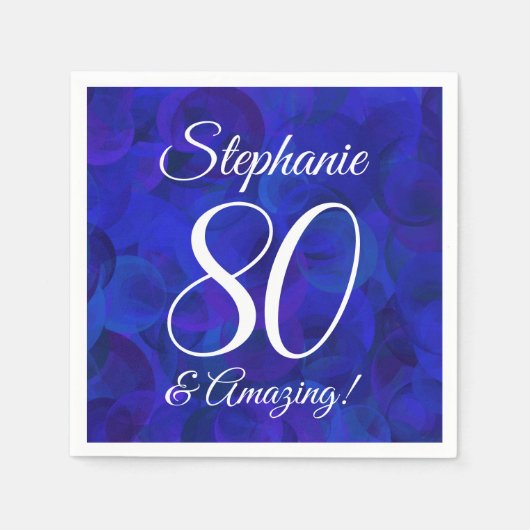 Elegant Royal Blue 80 en Amazing Birthday Party Servet (Voorkant)