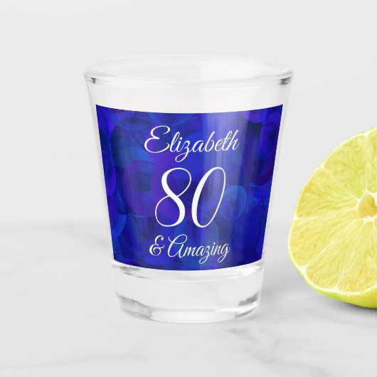 Elegant Royal Blue 80 en Amazing Birthday Party Shot Glas (Voorkant)
