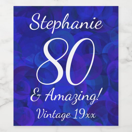 Elegant Royal Blue 80 en Amazing Birthday Party Wijn Etiket (Enkel label)