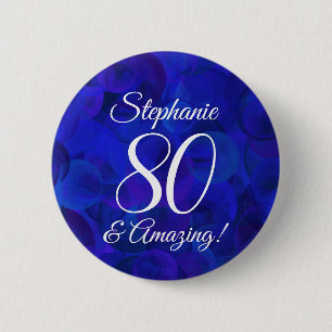 Elegant Royal Blue 80 en Amazing Birthday Ronde Button 5,7 Cm