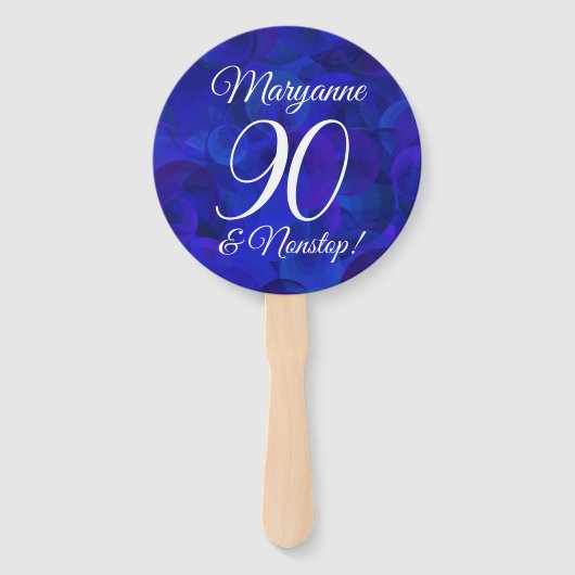 Elegant Royal Blue 90 en Nonstop Birthday Party Handwaaier (Voorkant)