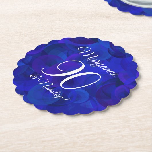 Elegant Royal Blue 90 en Nonstop Birthday Party Kartonnen Onderzetters (Gekanteld)
