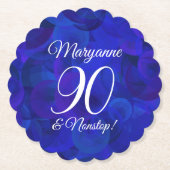 Elegant Royal Blue 90 en Nonstop Birthday Party Kartonnen Onderzetters (Voorkant)