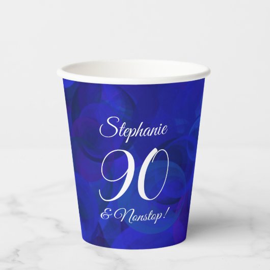 Elegant Royal Blue 90 en Nonstop Birthday Party Papieren Bekers (Voorkant)